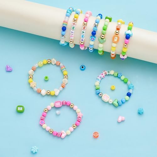 MINIMISSMIANYC 594PCS Bead Bracelet Making Kit for Kids,Colorful Pony Beads Pearl Shell Flower Evil Eyes Star Carft Friendship Bracelet Necklace Jewelry Making Supplies Kit Gifts for Boys Girls Women - Image 6