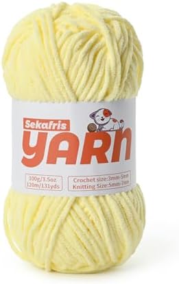 Plush Chunky Chenille Yarn for Crocheting, Soft Fluffy Velvet Yarn for Crocheting, Fuzzy Baby Blanket Knitting Yarns, 100g/131yds Bulky Amigurumi Yarns（Lemon Yellow） by Sekafris