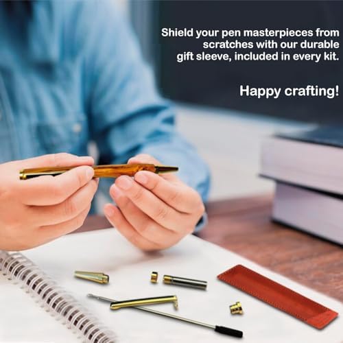 Pen Kits for Woodturning 10 Pack Premium Gold Plus Bonus 10 Pen Covers Pen Making Tools with Black Ink Pen Making Kit Slimline Pen Turning Supplies Twist Pen Kit Lathe Turning Supplies for DIY Coppe - Image 5
