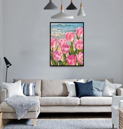ACIOPPL Paint by Numbers for Adults Beginner Pink Tulip Flower 16 x 20 Inch - Image 4