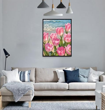ACIOPPL Paint by Numbers for Adults Beginner Pink Tulip Flower 16 x 20 Inch - Image 4