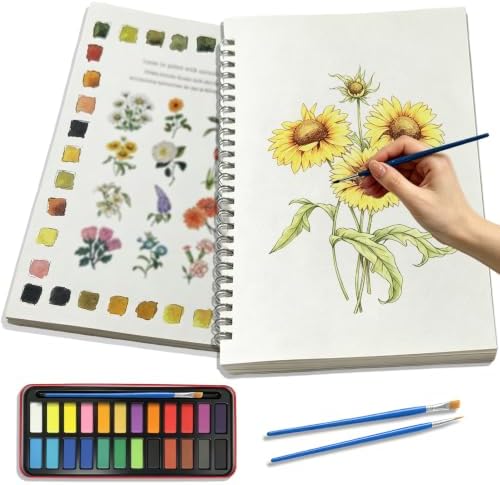 Watercolor Workbook, Water Coloring Book with 12 Different Flowers Designs, 24 Colors Watercolor Paint Set for Beginners Adults by Unknown