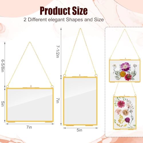Barydat 12 Pcs Pressed Flower Frame Floating Glass Frames, 5"x7", Gold - Image 2