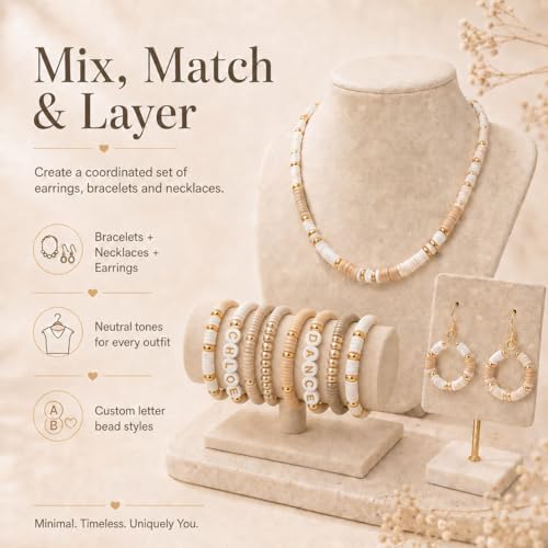 Believo 24-Grid DIY Clay Beads Bracelet Kit - 4 Soft Beige Colors Polymer Clay Beads + Golden Spacer Beads & Alphabet Beads + 5m Elastic Cord for Jewelry Making, Friendship Bracelets & Gift Crafts - Image 2