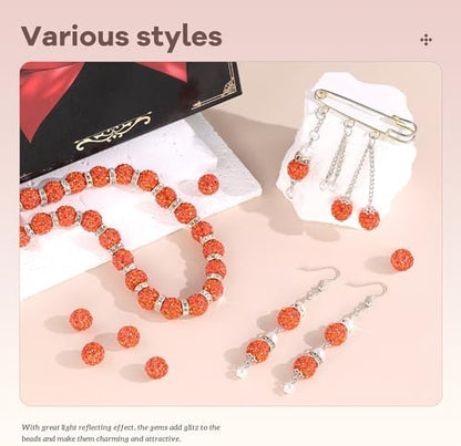200pcs 10mm Rhinestone Beads for Jewelry Making, Orange Shiny Round Disco Ball Beads Bulk, Sparkle Crystal Clay Christmas for Bracelet Baseball Necklace Earring Crafting and DIY - Image 2