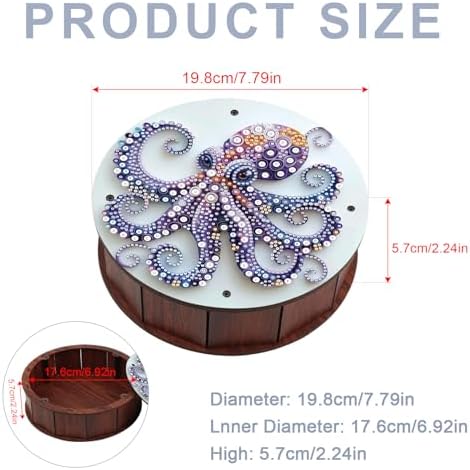 antor DIY Diamond Art Painting Storage Box, Octopus Design 5D Crystal Rhinestone Art Wooden Serving Box, Round Snack or Trinket Container Tabletop Ornament for Ocean Decor or Handmade Gift - Image 2