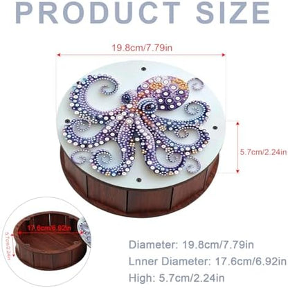 antor DIY Diamond Art Painting Storage Box, Octopus Design 5D Crystal Rhinestone Art Wooden Serving Box, Round Snack or Trinket Container Tabletop Ornament for Ocean Decor or Handmade Gift - Image 2
