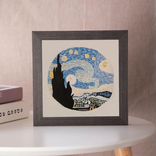 Esffaci Embroidery Starter Kit for Adults Beginners with Van Gogh Starry Night Pattern Stamped Cross Stitch Set with Embroidery Cloth Hoop Needles Threader Colorful Floss and Instruction - Image 6