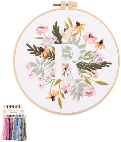 artcici Embroidery Kits Plant Flower Leaf English Letter Patterns for Beginners Adults, Full Range Embroidery Starter Kits Cross Stitch Needlework Supplies (Letter R) by Unknown