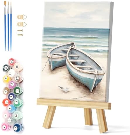 Natuyalo Paint by Numbers Kit with Framed - Boat on Beach Paint by Numbers for Adults Beginner Seascape DIY Acrylic Painting by Numbers Kit Colorful Paintworks Artwork, 12x16 Inch by Natuyalo