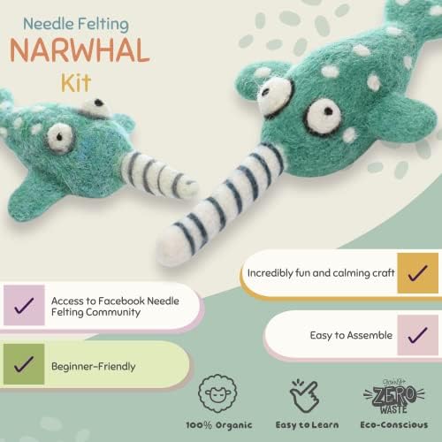 Woolbuddy Needle Felting Starter Kit (Narwhal) for Adults with Tool & Guide - Image 3