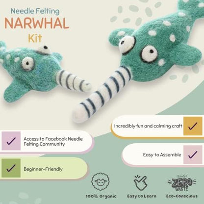 Woolbuddy Needle Felting Starter Kit (Narwhal) for Adults with Tool & Guide - Image 3