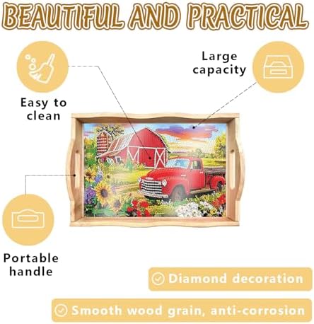 DOTSOPS Red Car Diamond Painting Wooden Serving Tray with Handle for Adults - Image 4