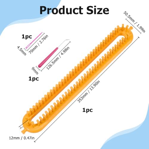 Hobbspring Knitting Loom Set Rectangular Knitting Board Loom 13.9x2in Plastic Darning Needle Crochet Yellow Scarf Looms Long Hats Shawl Making Tool DIY Yarn Weaving Kits for Women Adults Beginners - Image 2
