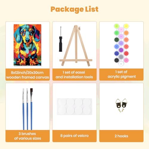 MXJSUA Dachshund Dog Paint by Numbers Kit with Frame for Adults, Animal Easy Beginners Paint by Number on Canvas with Easel, Acrylic Number Painting Craft Gifts for Home Decor, 8x12 inch - Image 7