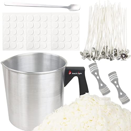 EricX Light Candle Making Kit, 60pcs Candle Wicks, 60pcs Candle Wicks Sticker, 16oz Soy Wax, 1pc Candle Wax Pouring Pot, 2pcs 3-Hole Wicks Centering Devices, 1pc Mixing Spoon, DIY Candles Craft Tools by EricX+Light