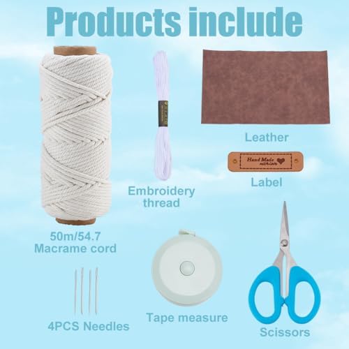 FREEBLOSS Macrame Basket Kit DIY Macrame Kit for Beginners with Instruction White Cotton Cord Basket Weaving Craft Supplies for Holiday Activities Desktop Storage - Image 2