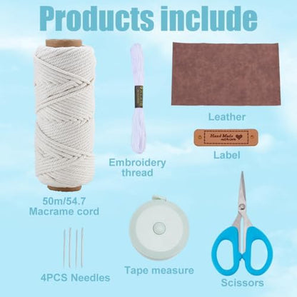 FREEBLOSS Macrame Basket Kit DIY Macrame Kit for Beginners with Instruction White Cotton Cord Basket Weaving Craft Supplies for Holiday Activities Desktop Storage - Image 2