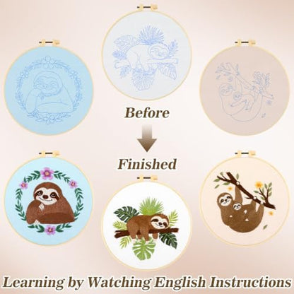 Mindsoft 3 Set Needlepoint Kit for Beginners with Hoop,Sloth - Image 5