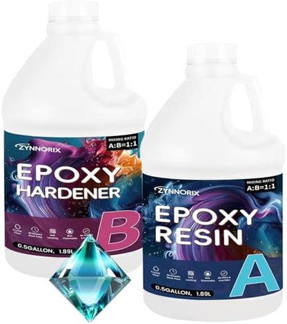 Zynnorix 1 Gallon Epoxy Resin Kit (Resin + Hardener) - Crystal Clear, UV Resistant, Non-Yellowing, Bubble Free, Food Safe for DIY Jewelry, Art, Casting, River Tables,1:1 Ratio ,128oz by Unknown