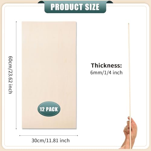 12 Pack 12 x 24 x 1/4 Inch-6mm Thick Basswood Sheets for Crafts Unfinished Plywood Sheets Rectangular Wood Panel Boards for DIY Laser Project, Wood Burning, Engraving, Architectural Models, Staining - Image 2