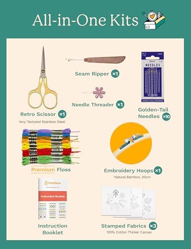 Bradove Leaves and Flowers Embroidery Kit for Beginners with Patterns - Image 5