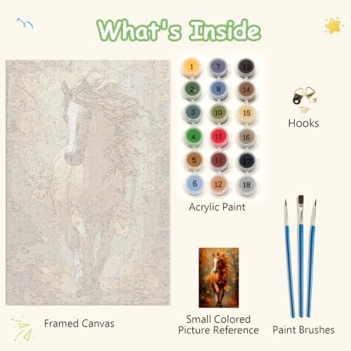 Spandrel Framed Paint by Numbers Horse Kit for Adult, Autumn Adult Paint by Number Kits on Canvas, DIY Acrylic Oil Easy Fall Painting by Numbers Thanksgiving for Home Wall Decor, 8x12in - Image 6