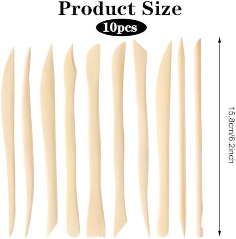 10Pcs Wooden Clay Tools, 6.2'' Smooth Double Ended Clay Sculpting Tools, Polymer Modeling Tool Kit for Ceramics Soap Playdough Carving Supplies - Image 2