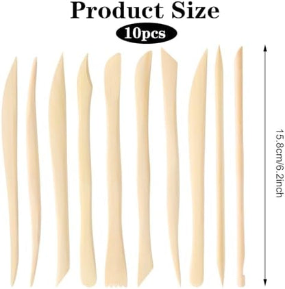 10Pcs Wooden Clay Tools, 6.2'' Smooth Double Ended Clay Sculpting Tools, Polymer Modeling Tool Kit for Ceramics Soap Playdough Carving Supplies - Image 2