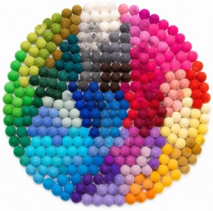 Glaciart One Felt Pom Poms, Wool Felt Balls (400 Pieces) 2 cm – 0.8 Inch, Handmade Felted 30 Color (Red, Pink, Blue, Yellow, Black, White, Pastel and More) Bulk Small Puff for Felting and Garland by GlaciartOne