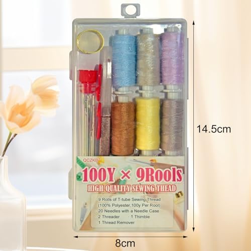 QCZKB Steel Needles Sewing kit for Hand Sewing, with 25 Stainless Big Eye Steel Sewing Needles kit, 1 Seam Ripper for Sewing Thread, 2 Needle Threaders, 9 Threads, 1 Thimbles - Image 2