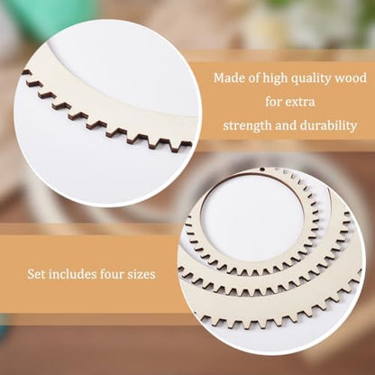 BENECREAT 3 Sizes Wooden Weaving Loom Kit, 5/7.8/11 inch Round Gear Shape DIY Weaving Loom for Hanging Decor Woven Tapestry Knitted Crafts Making, 5mm Thick (Pack of 4) - Image 4