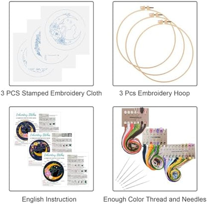 Louise Maelys 3 Set Cat Moon Embroidery Kit for Beginners Craft - Image 2