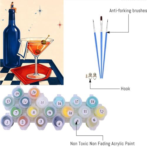 cupmod 6 Packs Cocktail Paint by Numbers Kit for Adults Beginners,8x10 Inch Adult Paint by Number Kits on Canvas, Cocktail DIY Acrylic Oil Number Painting Kits for Adults, Perfect for Gift Home Decor - Image 7