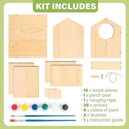 LotFancy Bird House Kit, DIY Wooden Birdhouse Kits, Arts and Crafts Painting Kits for Kids Ages 4+, Build and Paint, Including Paints & Brushes - Image 2