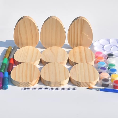 Easter Egg Painting Kit, DIY Craft Kit with 9 Blank Wooden Eggs, Unfinished Standing Wood Ornaments to Paint for Adults Family, Spring Home Decor Table Centerpiece Easter Party Supplies - Image 3