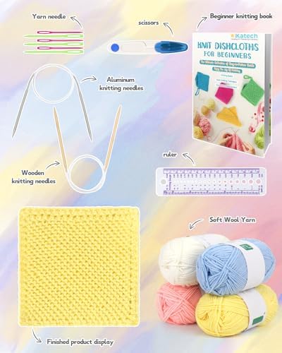 Katech Beginner Knitting Kit for Adults-Includes Book, Needles, Soft Yarn-Art Craft Kit for Learning to Make Dishcloths - Image 2