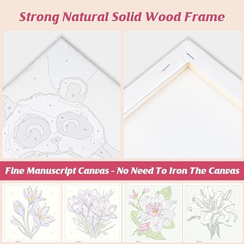Flowers Paint by Number for Adults Beginners and Kids, 4 Pack DIY Adult Paint by Number Kits on Canvas Framed, Color by Numbers Acrylic Oil Painting Number Kits Crafts for Home Wall Decor 8x8inch - Image 6