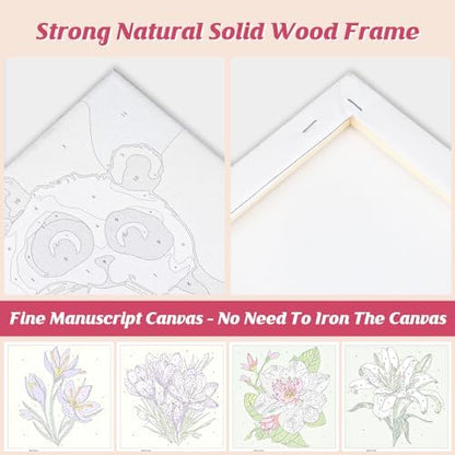 Flowers Paint by Number for Adults Beginners and Kids, 4 Pack DIY Adult Paint by Number Kits on Canvas Framed, Color by Numbers Acrylic Oil Painting Number Kits Crafts for Home Wall Decor 8x8inch - Image 6