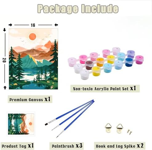 Yunnuo Landscape Paint by Numbers Kit for Adults Beginner, Sun & Mountain Paint by Number Canvas,Acrylic Abstract Paint with Numbers for with 3 Pcs Paintbrushes Home Wall Decor Gift (16 x 20 in) - Image 5