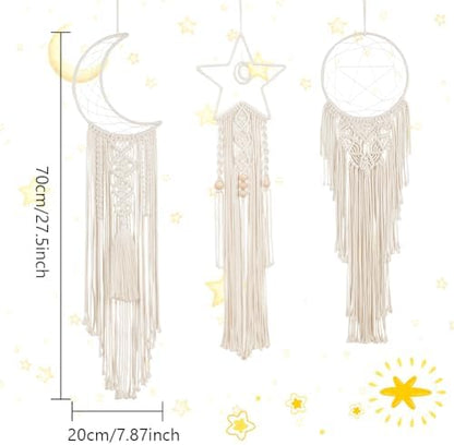 Macrame Kits for Adults Beginners Easy 3 Set Moon Star Craft Kits DIY Dream Catcher Kit with Instructions Video Macrame Wall Hanging Supplies Dream Catcher Kit for Room Wall Decoration - Image 4