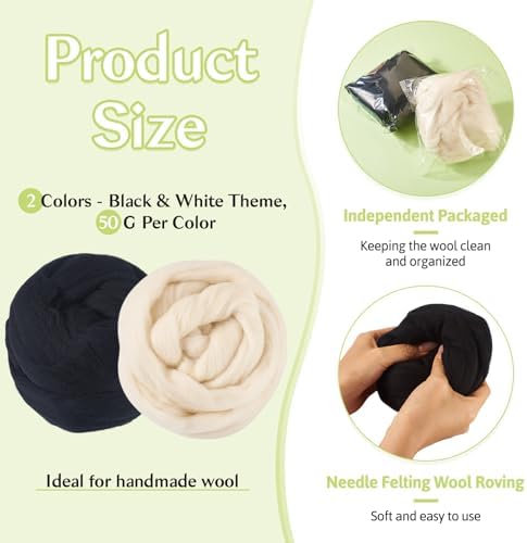 100G Needle Felting Wool Black Wool Roving for Needle Felting Beige Soft Spinning Wool Bulk for Felting DIY Crafts Hand Spinning Supplies - Image 4