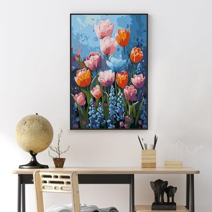 Flowers Framed Paint by Numbers Kit for Adults Beginner & Kids Ages 8-12 - Image 2