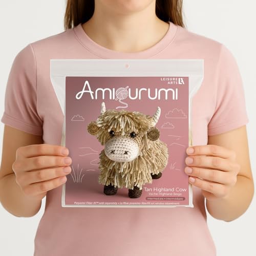 LEISURE ARTS Crochet Kit Amigurumi Highland Cow, Tan, Beginner for Adults, Animal Kit, Crotchet - Image 4