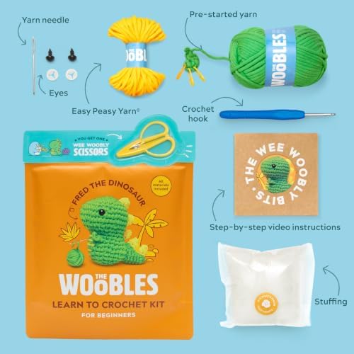 The Woobles Beginner Crochet Kit with Scissor - Fred the Dinosaur - Image 2