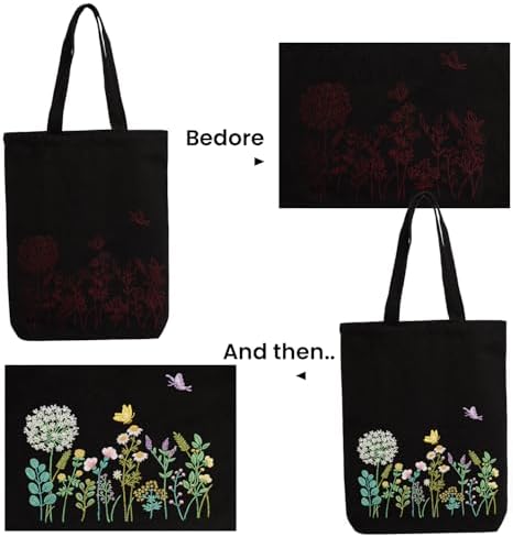 CREAWONDER Canvas Tote Bag Embroidery Kit with Pattern for Beginners, Arts and DIY Embroidery Crafts Kits for Adults, Include Instructions, Embroidery Hoops, Color Threads and Tool - Image 5