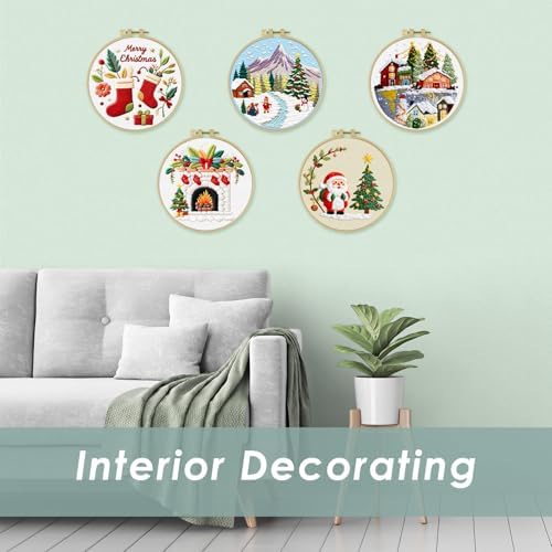 ERKOON Embroidery Kit for Beginners, 5 Sets Christmas Cross Stitch Set for Adults Include Embroidery Cloth Hoops Threads for Craft Lover Hand Stitch with Skill Techniques (Christmas#1) - Image 7