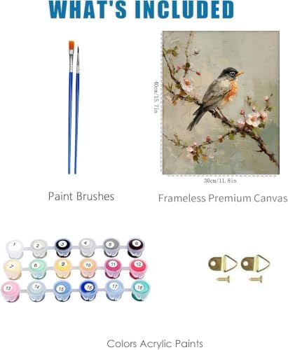 Vintage Birds Flowers Paint by Numbers Kit for Adults Canvas, Frameworkless - Image 3