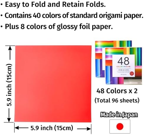 Japanese Origami Paper Includes Metallic Foil Type, 48 Colors (96 Sheets) - Image 2