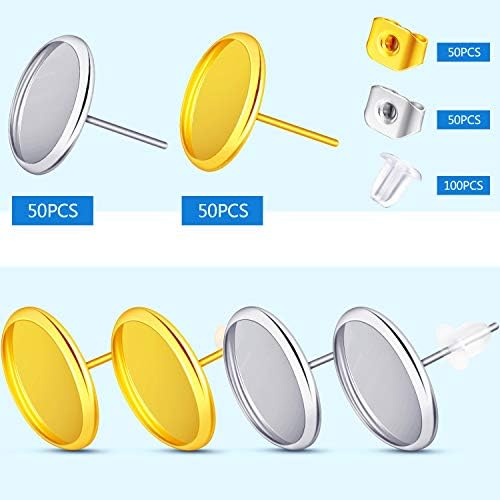 Hicarer 300 Pcs Earring Posts, Gold, Silver with Gold, Silver and Clear - Image 3